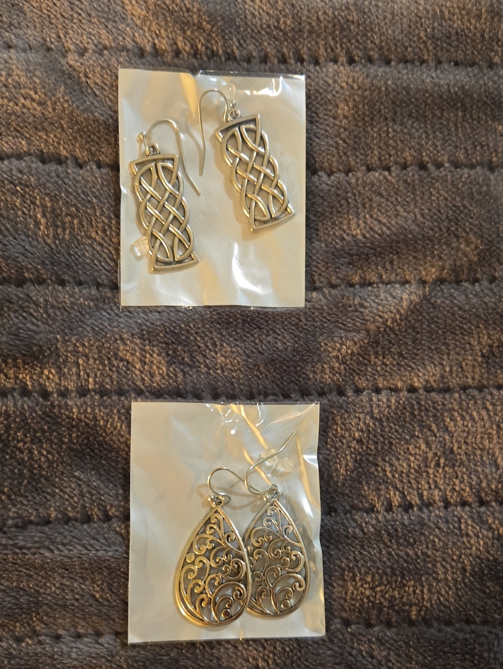 Silver Celtic Knot and Filigree Teardrop Dangle Earrings – Silver Tone